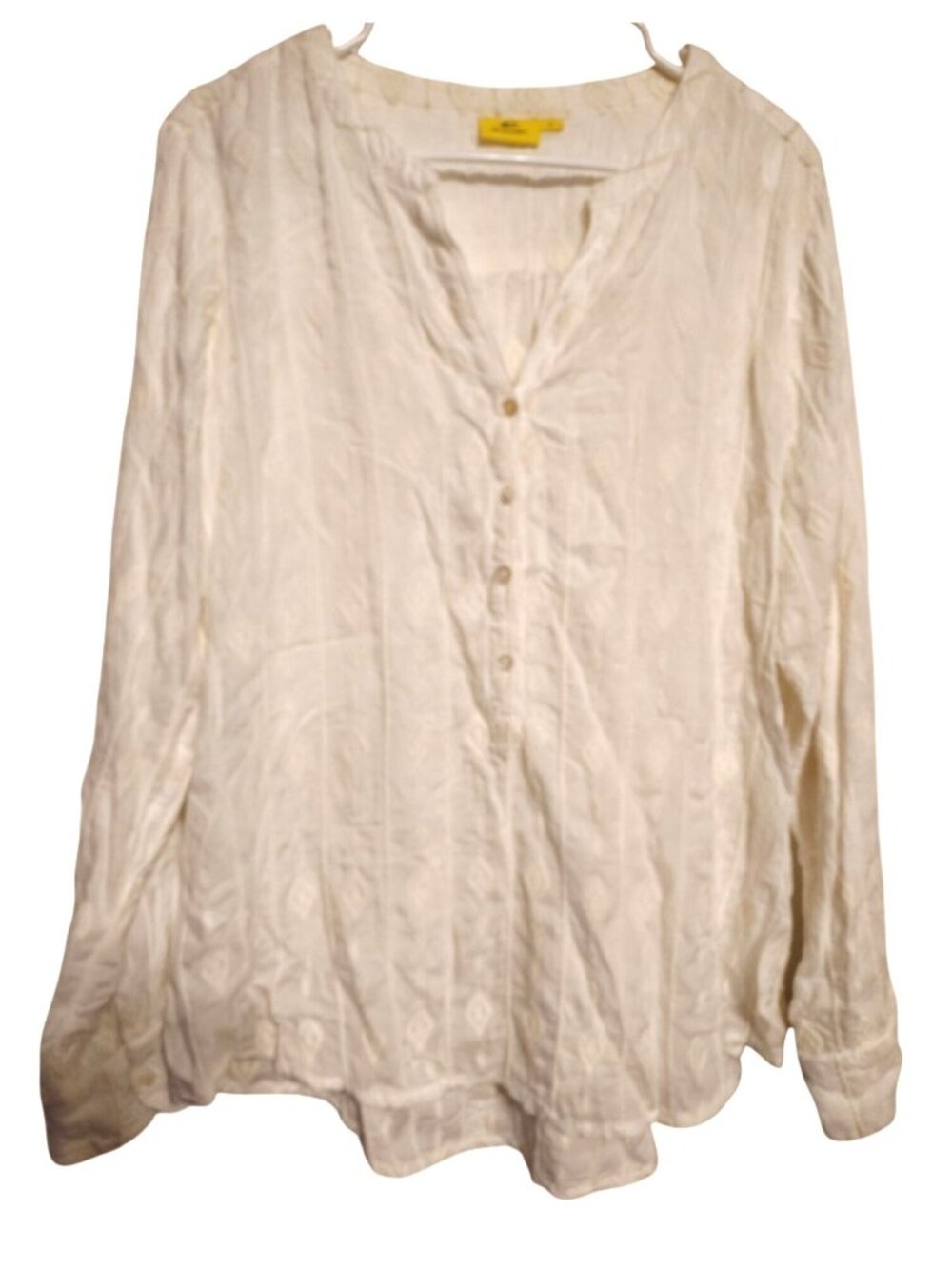 Roller Rabbit Large White Aztec Embroidered Button Front Blouse Top Long Sleeve